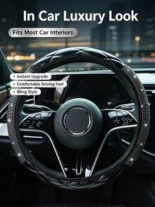1PC Glittering Artificial Diamond Car Steering Wheel Cover, Bubble Net Pattern Handlebard Cover, Elastic Design With No Inner Ring, Suitable For O-Shaped And D-Shaped Steering Wheels, Size 15 Inches, Universal For Men And Women. - Multicolor - View 2