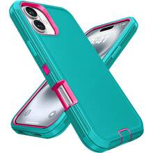 Durable 3-In-1 Protective Case Compatible With IPhone, Galaxy, HONOR And Other Phones - Aqua Blue + Rose Red - View 8