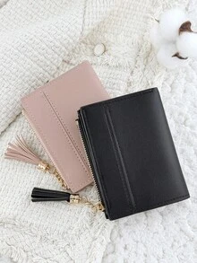 New Women's Short Wallet, Foldable Buckle Portable Cash, Credit Card Tassel Decorative Coin Purse, Suitable For Commuting And Travel - White - View 5