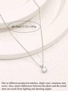 Round Cubic Zirconia Charm Necklace - Silver - View 3