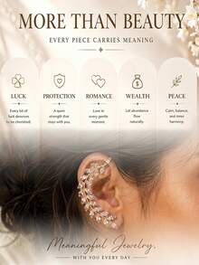 outingfit 1 Pair Luxury Leaf Ear Cuff Earrings With Rhinestones, High-End Hanging Earrings For Women, Party Accessories - Gold - View 8