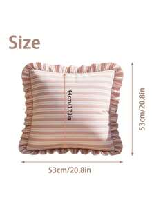 1pc Korean Style Soft Striped Ruffle Pillow Case, Fresh INS Style Bed Head Sofa Decor Square Pillow Cover - No Pillow Insert - Multicolor - View 3