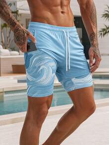 Hombres Verano Ombre Ola Impresión Forro Bolsillo Doble Capa Impresión - Multicolor - Ver 1