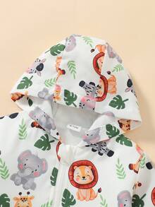 Infant Toddler Single Piece Hooded Zip-Up Jacket, Playful Jungle Lion Elephant Giraffe All-Over Print, Smooth Lightweight Fabric, Outdoor Travel, Spring Autumn - Multicolor - View 3