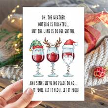 1pc Funny "Let It Flow" Christmas Card With Envelope, Festive Christmas Greeting Card, Holiday Wishes Card For Christmas & New Year Celebration, Xmas Gift For Wine Lovers, Friends & Family - A - View 3