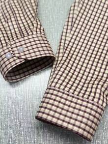 Men's Casual Brown Plaid Long Sleeve Shirt - Brown - View 8