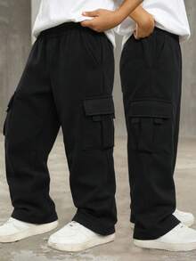 1pc Young BoyFashionable Versatile Outdoor Sports Running Basketball Straight Leg Pants - Black - View 1