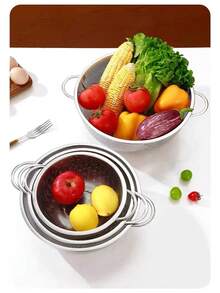 Saringan Stainless Steel, Keranjang Pencuci Sayuran, Pencuci Beras, Ayakan Dapur Bulat, Keranjang Buah dan Sayuran - S - View 7