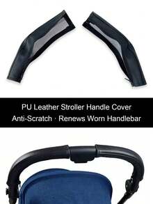PU Leather Stroller Handle Cover, Anti-Scratch Handle Refurbishment Protective Sleeve, Suitable For Cybex Priam, Chicco Best Friend, Mios, Bugaboo Vista, Cruz, Minu - Black - View 1