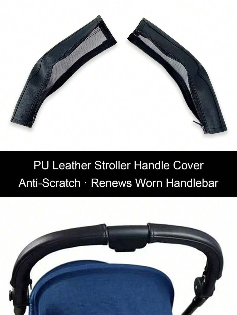 PU Leather Stroller Handle Cover, Anti-Scratch Handle Refurbishment Protective Sleeve, Suitable For Cybex Priam, Chicco Best Friend, Mios, Bugaboo Vista, Cruz, Minu - Black - View 1