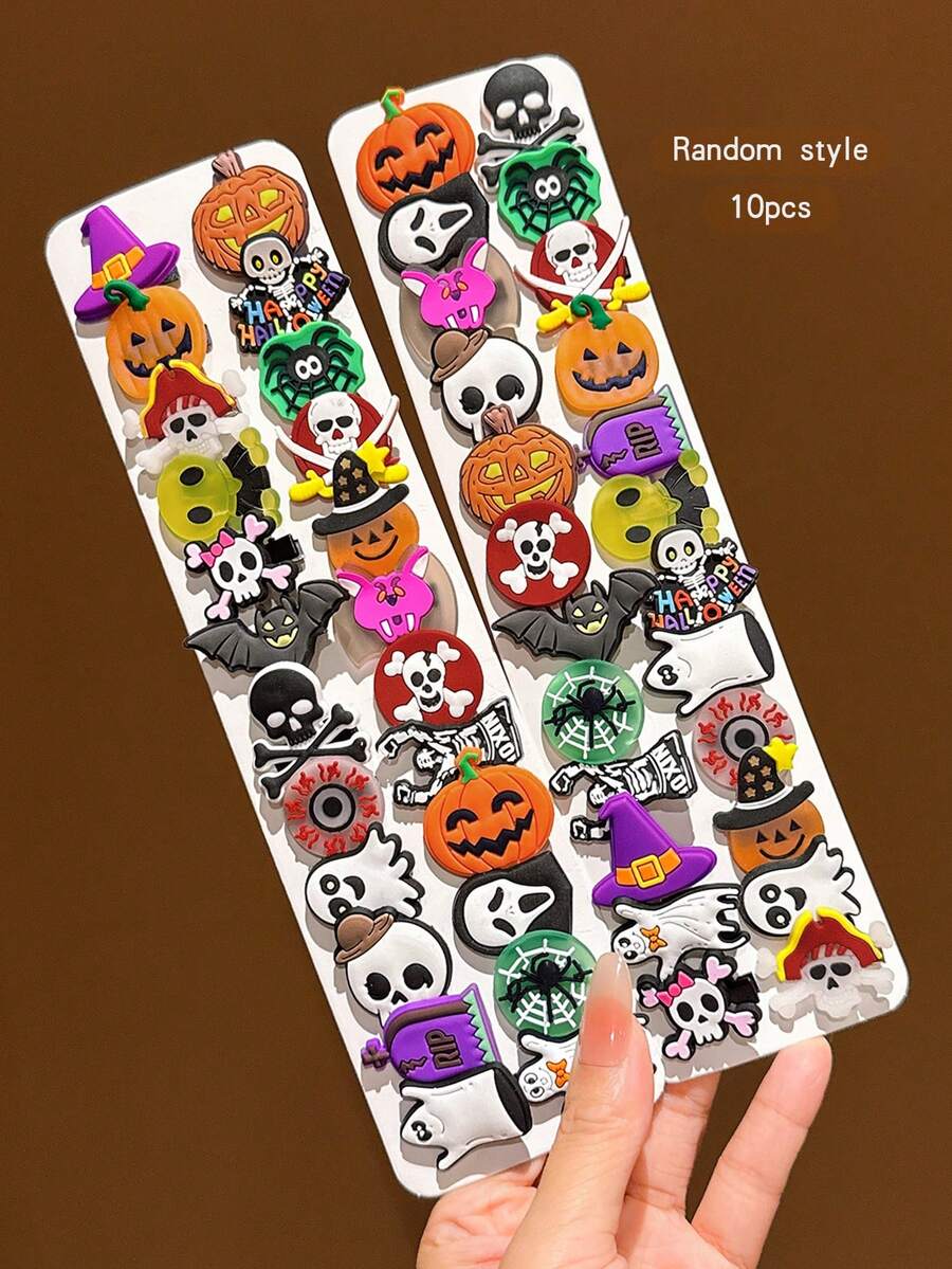 10pcs Random Style Halloween Hair Clips, Minimalist Hair Accessories Suitable For Holiday Use