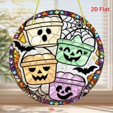 1pc Halloween Candy Bucket Acrylic Suncatcher, Faux Stained Glass Window Hanging, Spooky Home Decor - C - View 8