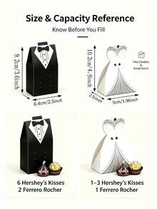 100pcs Wedding Dress & Tuxedo Gift Boxes, Candy Gift Boxes, Paper Bride & Groom Suit Design, Bridal Shower Wedding Party, Most Popular Satin Ribbon Candy Gift Boxes, Wedding Favor Candy Boxes, Perfect For Wedding Party, Birthday, Bridal, Baby Shower Decor - Black and White - View 8