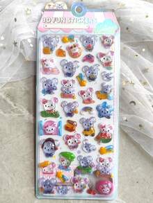 1/4pcs Cartoon Animal Rabbit Mouse Elephant Panda Embossed Stickers, Fun 3D Decorative Stickers For Kids, Cute Transparent Craft Set - Multicolor - View 16