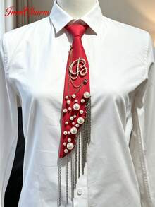 ImmCharm Men's & Women's Fashion Personalized Neckties, 26 Alphabet Letter Ties With Gemstone Accents, Fashion Chain Tassel Bow Ties, Accessories For Casual, Outdoor, School Uniform, JK Workwear, Cosplay, Christmas, Halloween, Gift Choice - Red - View 26