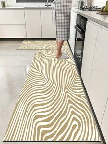 1pc Abstract Twisted Wave Line Pattern 3.5mm Diatom Mud Kitchen Mat, Anti-Slip, Absorbent, Cuttable, Suitable For Kitchen, Bathroom, Entrance, Hallway, Living Room, Outdoor Garden And Multiple Scenes - Multicolor - View 1