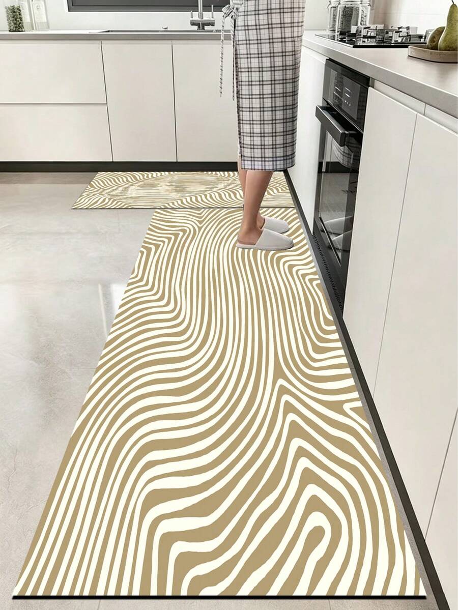 1pc Abstract Twisted Wave Line Pattern 3.5mm Diatom Mud Kitchen Mat, Anti-Slip, Absorbent, Cuttable, Suitable For Kitchen, Bathroom, Entrance, Hallway, Living Room, Outdoor Garden And Multiple Scenes - Multicolor - View 1