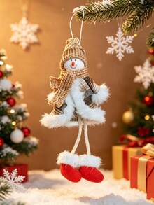 1pc Christmas Tree Hanging Ornament, Knitted Fabric Christmas Pendant, Snowman Reindeer Santa Claus Design, Holiday Home Wall And Christmas Tree Decoration, Winter Party Decor - A - View 12