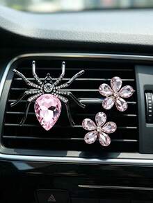 3pcs/Set Rhinestone Crystal Large Spider Car Air Vent Aromatherapy Clip Crystal Five-Petal Flower Car Air Conditioner Vent Fragrance Creative Interior Decoration - Spider Five-petal Flower - View 4