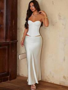 Elegant Strapless Lace Tie Metal Ring Romantic Tube Top Spring Summer Outing Vacation Wedding Season Party Honeymoon For Women White - White - View 10