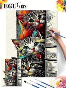 DIY Three Cute Cats Peeking (Frameless 8x12 / 16x20 Inches) Paint By Numbers Kit(Acrylic) Arts & Crafts For Adult Beginners, Home Wall Decor, And Creative Holiday Gifts For Cat Lovers Living Room - Sets - View 2