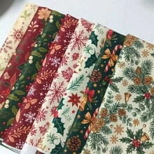 8pcs Christmas Flower, Pine Cone, Snowflake Print Fabric Set, 100% Polyester Material, 20*25/40*50cm, Perfect For Christmas Themed Patchwork Projects, These Pre-Cut Rectangles Are Ideal For Sewing And Handmade Crafts - Variant - View 9