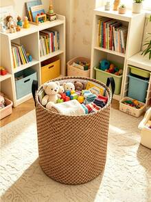 Bohemian Style Striped Collapsible Laundry Basket With Laundry Clips, Home Clothing Storage Box, Breathable Fabric Dirty Clothes Basket With Blanket Clips, Suitable For Bathroom And Bedroom, Home Storage Organizer Box - Multicolor - View 2