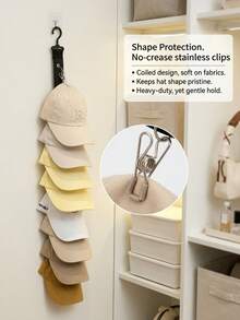 1pc Multi-Functional Baseball Cap Storage Rack (Includes 8 Clips), Foldable Hanging Storage Can Hold 8 Hats, Hat Storage, Suitable For Closet And Cabinet Doors, Can Be Hung On Doors Or Walls As A Hat Storage Rack, Christmas Home Decor, Suitable For Baseball Caps, Knit Hats, Swim Caps And Other Types Of Hats, Essential Life Item, Home Supplies, Bathroom Accessories - Multicolor - View 5