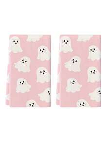 2pcs/4pcs Pink Halloween Cute Blush Ghost Towels, Simple Flat Cartoon Little Ghost All-Over Print Soft Girl Style Kitchen Towels, Absorbent Soft Home Decor Bathroom Towels - Multicolor - View 4