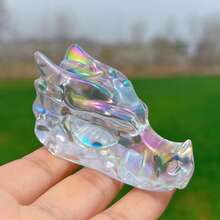 1pc Natural Crystal Dragon Head Carving, Hand-Carved Raw Stone Animal Ornament, Home Decor Collectible, Unique Holiday Gift, Suitable For Collectors - Multicolor - View 14