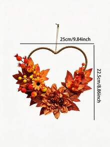 1pc Autumn Maple Leaf Wreath, Decorated With Artificial Berries And Sunflowers, Adorned With Heart Shape, Perfect For Decorating Bedroom, Window, Entrance And Wall, Creating Harvest And Thanksgiving Atmosphere - Multicolor - View 5
