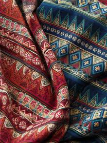 One Piece In A Bohemian Geometric Print Linen Blend, Featuring A Vintage Striped Diamond Pattern Woven Fabric With A Breathable Texture. Suitable For Casual Dresses, Skirts, Tablecloths, Throw Pillowcases, And Hand-Sewing Projects. - Multicolor - View 4