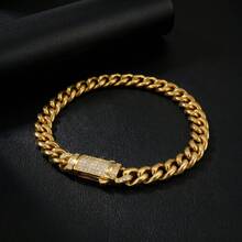 1pc Unisex Personalized 18K Gold Plated Stainless Steel Cuban Link Bracelet, Hip Hop Street Style Daily Wear, Unique Accessory - Gold - View 1