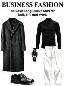 ARUNOW تي شيرت حراري برقبة وهمية وأكمام طويلة للرجال، طبقة أساسية رياضية مرنة، تي شيرت داخلي دافئ بلون موحد للتمارين والجري في الخريف والشتاء - الأسود - مشاهدة 6