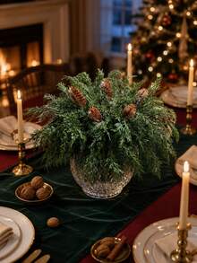 8pcs Artificial Norfolk Pine Stems With Pine Cones, Realistic Green Christmas Cedar Branches For Vase, DIY Wreath, Christmas Holiday Tabletop Decor, Home Room Decoration, Winter Decor, Dining Table, Party, Fireplace - Multicolor - View 4