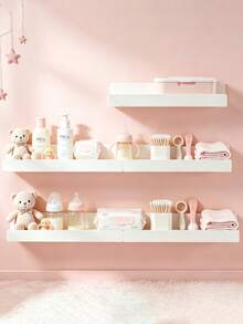 1/2pcs No-Drill Wall Mounted Storage Shelf, Nursery Room Wall Storage Rack, Wall Shelf - White - View 1