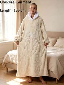 Hooded Pumpkin Wearable Blanket Bathrobe, Suitable For Cold Weather, Multiple Colors Available: Beige, Light Gray, Navy Blue, Orange Red, Pumpkin Embossed Pattern, Heavyweight Thickened Flannel Lining With Lamb Fleece, Long Pile Texture - Multicolor - View 12