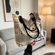 1pc Snoopy Comic Print Canvas Tote Bag, Large Capacity Shoulder Bag, Casual Daily Commute School Handbag, Perfect Gift For Birthday Valentine's Day Back To School Graduation - E - View 3