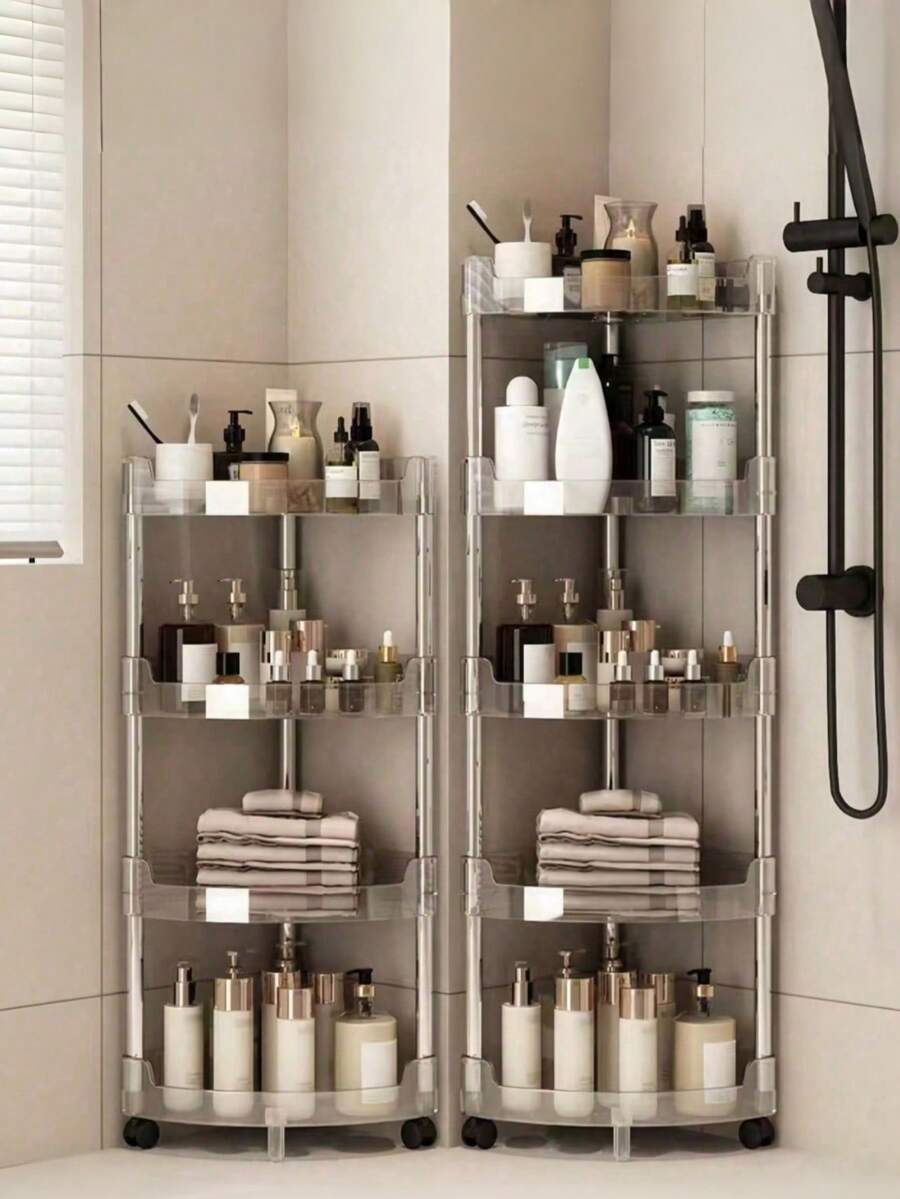 1pc Multifunctional Bathroom Storage Rack, Transparent Corner Shelf, Floor-Standing Toilet Vanity Organizer, Narrow 3-Tier Rack For Kitchen, Bathroom Accessories, Room Decor Bathroom Accessories - Multicolor - View 1