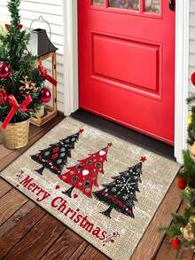1pc, Christmas Tree Door Mat - Festive Happy Christmas Pattern, Non Slip Entrance Mat With Snowflake Design, Lightweight Welcome Mat, Suitable For Indoor/Outdoor Use, Perfect For Home And Office Use - A - View 3