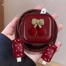 Red Cherry Charger And Cable Protector Set, Durable Apple 40W Charging Cable Protective Case, Anti-Breakage Cable Organizer - Multicolor - View 1
