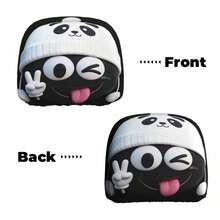 2pcs Double-Sided Printed Car Accessories Cute Tongue Out Peace Sign Cartoon Panda Hat Print Headrest Covers, Soft Short Plush Fabric Skin-Friendly Breathable, Elastic Fit Anti-Slip, Removable Washable Easy Care, Matching Interior Car Seat Covers Neck Support Headrests, Cute Style Car Accessories, Vehicle Decoration Car Parts; Fun Quirky Pattern Popular Among Young Women, Effectively Buffers Neck Pressure During Driving - [Double-sided Printing]2pcs - View 5