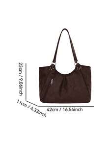 1pc Minimalist Vintage Solid Color Large Capacity Shoulder Bag Casual Lightweight Daily Tote Bag (Without Pendant) - Multicolor - View 8