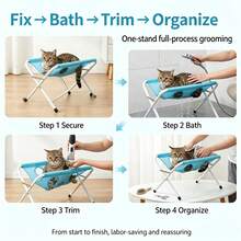 1pc Dog Grooming Restraint Stand Anti-Escape Breathable 8-Hole | Grooming Table For Small Dogs And Cats, Nail Trimming, Teeth Cleaning, Bathing Support - Blue (60*40*31cm) - View 7