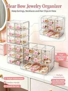 Mini Desktop Drawer Storage Box With Bow Decoration, Multi-Layer Jewelry And Cosmetics Storage Box, Desktop Storage, Suitable For Dressing Tables, Bedrooms, Office Supplies, Birthday Gifts, And School Season Gifts. - Multicolor - View 8