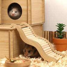 Natural Wood Cage Ladder Fence Set, Includes Chew Toys, Climbing Ladder Bridge, Suitable For Hamsters, Reptiles, Small Animals - Khaki - View 3