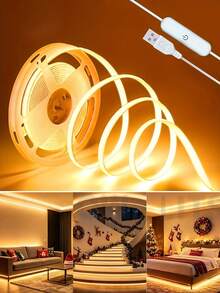 USB Powered COB Light Strip, Smart Touch Switch Dimmable, Flexible LED Light Strip, Suitable For Kitchen, Room, Indoor Decoration, TV Backlight, Bedroom Soft Light Strip - Multicolor - View 4