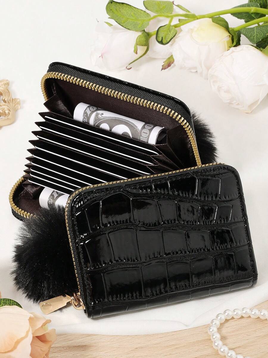 Fashionable Women's Storage Bag, With A Pom-Pom Charm, Credit Card Storage Bag With Multiple Card Slots For Card Storage