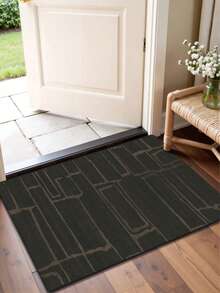 1PC Deep Olive Green Gray Brown Asymmetrical Geometric Line Frame Long Rug, Modern Wabi-Sabi Style Faux Cashmere Rectangular Abstract Distressed Misaligned Rectangle Line Washable Runner Mat, Suitable For Living Room, Hallway, Corridor, Bedside, Home Decor - Multicolor - View 8