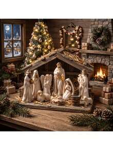 7-Piece Collectible Mini Nativity Scene Set, Includes Joseph And Sheep, Made Of Durable PVC And Resin, Religious Theme Christmas Decoration, Suitable For Home Decor, Religious Display, Showcase Display, Prayer Scene Arrangement - Multicolor - View 4